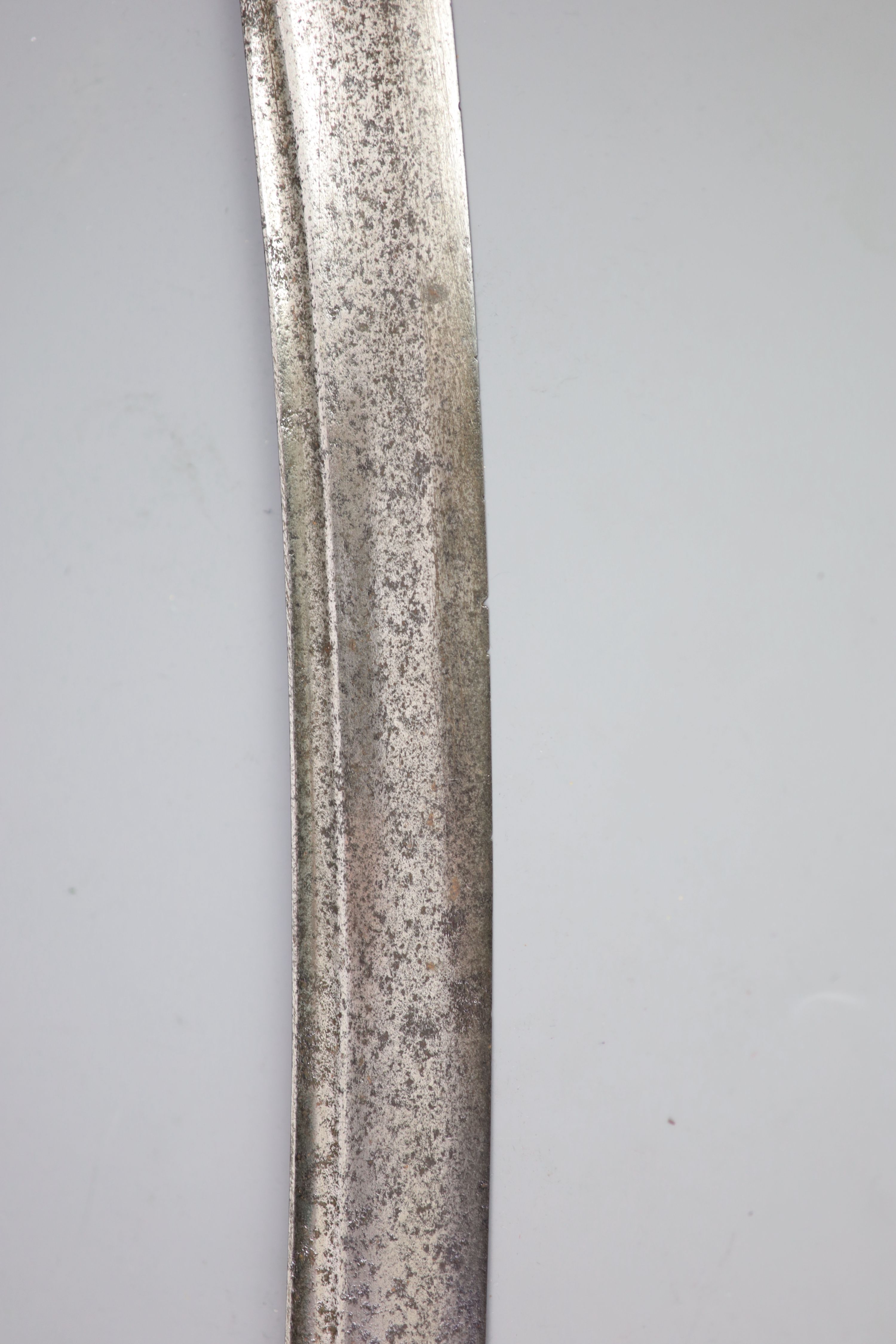 A late 17th century military hangar sword, length 34in.